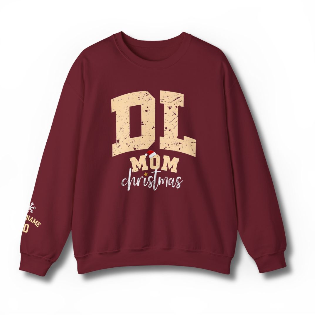 DL Mom Christmas Sweatshirt - Garnet Red with Vintage Design