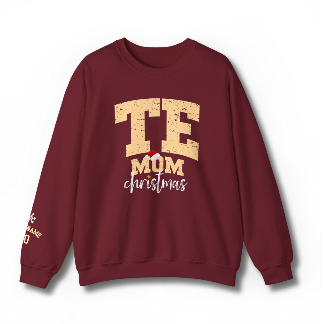 TE Mom Christmas Sweatshirt - Garnet Red with Vintage Design