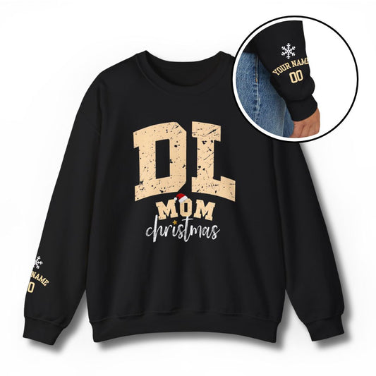Custom Defensive Line Mom Christmas Sweatshirt with Santa Hat - Black