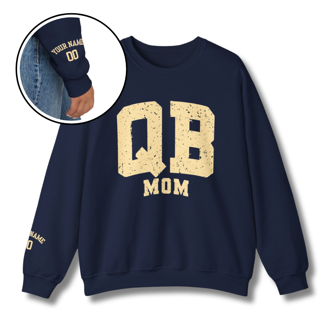 Custom QB Mom sweatshirt with personalized quarterback number

