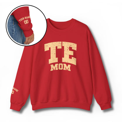 Custom TE Mom sweatshirt with personalized tight end number
